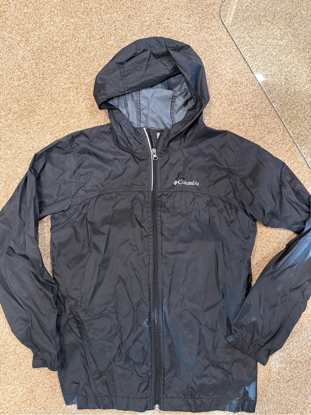 Columbia Youth Black Hooded Rain Shell Jacket